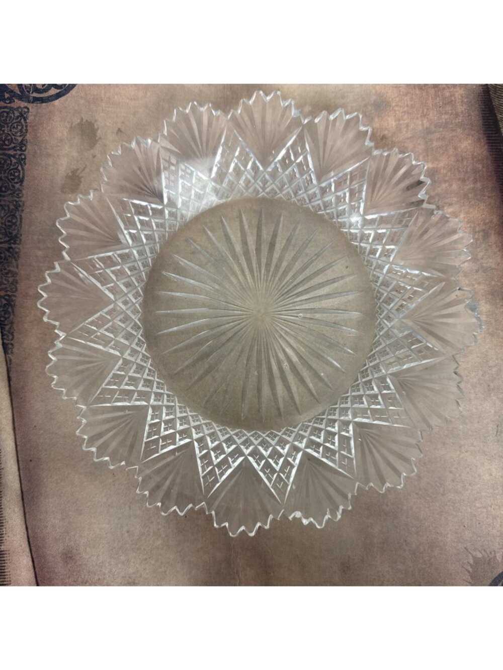 Antique ABP Hawkes Strawberry Diamond & Fan 7 inch Crystal Salad Plate - (HKP03)
